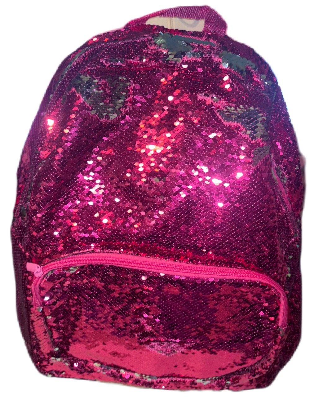 Pink & Silver Two 2 tone Girls Kids Sequin Backpack School Bag - Picture 2 of 7